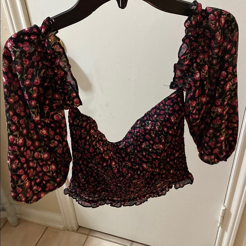 Floral Black and Pink Women's Top